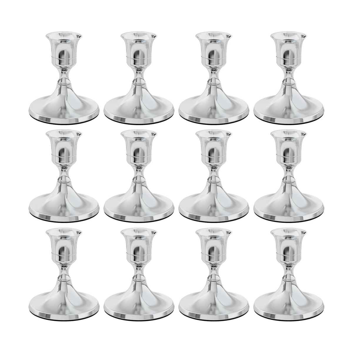 zeochyni Set of 12 Silver Taper Candle Holders for Home Deco