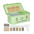 60-Slot Metal Seed Storage Organizer Box, Seed Saving Box | 3 Compartments Organization, 60 Seed Envelopes & Labels