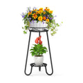 2 Tier 27.2 Inch Tall Corner Plant Stand Indoor Outdoor, Black 3 Leg | Metal Heavy Duty Flower Plant Shelf，Rustproof