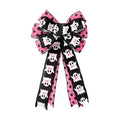 JarThenaAMCS Halloween Wreath Bow Ghost Boo Polka Dots Wired Edge Bow Pink Black Fabric Craft Bowknot for Front Door Tree Topper Indoor Outdoor Decor, 11 x 20.3 Inch
