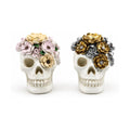 2 Gothic Halloween Decor Resin Pastel Flower Skull Figurines (Floral Skull)