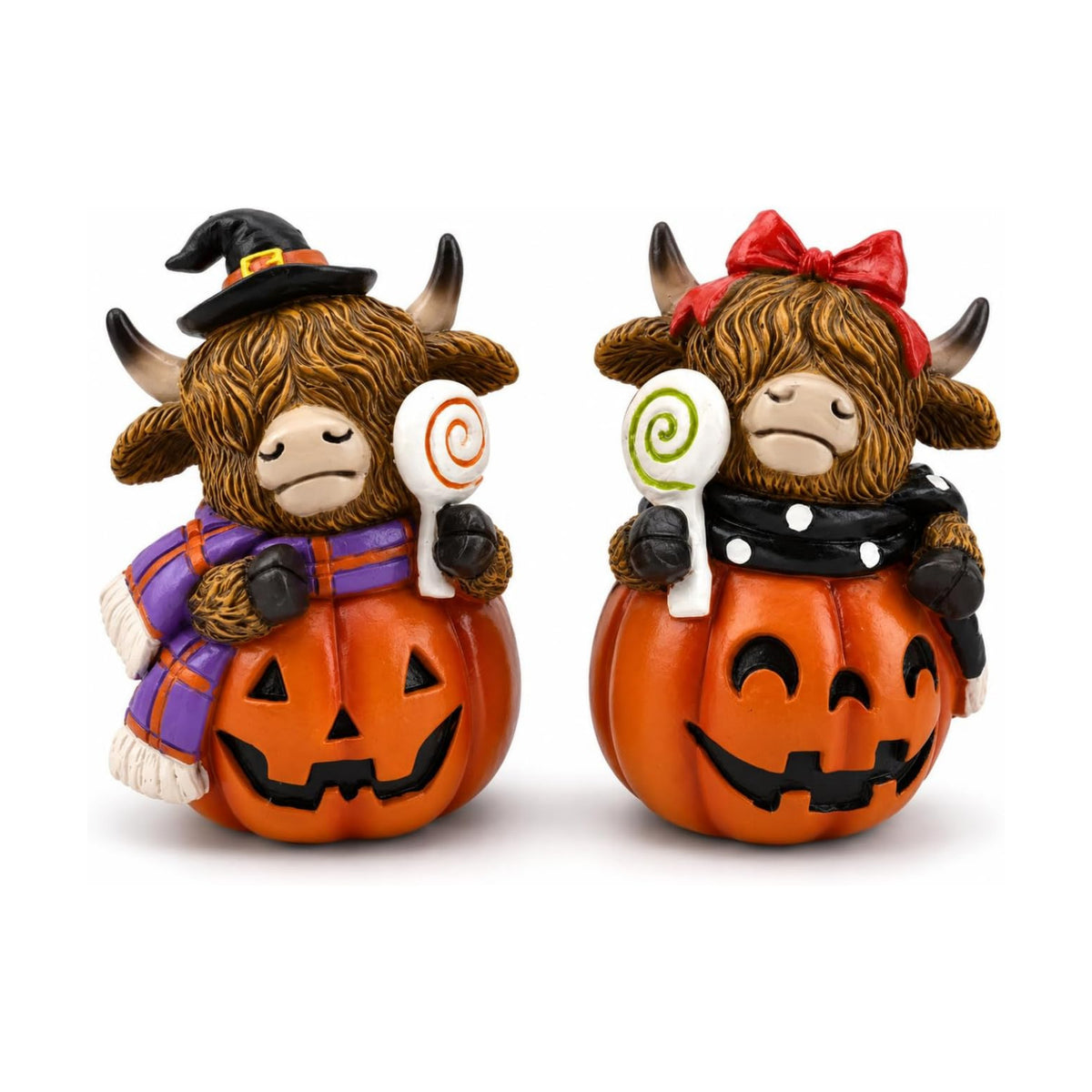 Halloween Decoration Indoor Resin Figurines (Highland Cow Jack-o’-Lantern)