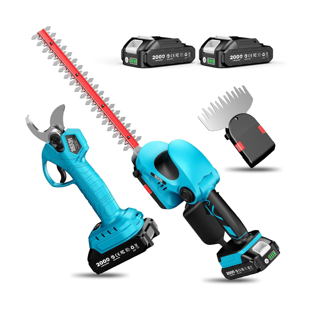 SEESII 3-in-1 Electric Pruning Shears, Cordless Hedge Trimmer & Grass Shear | 1.4'' Pruning Shears, 12" Shrub Trimmer &