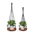 2 Pack Macrame Plant Hanger, 41'' & 32'' Plant Hanger Indoor Set with 12'' & 9.8'' Wood Trays, Bohemian Hanging Planter