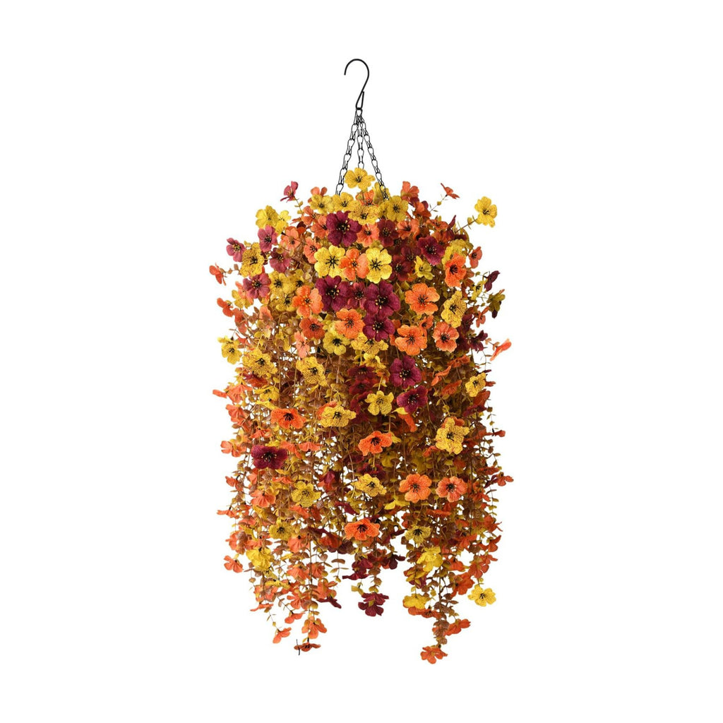 Fake Mums Fall Artificial Flowers Hanging Basket for Outdoor Decoration