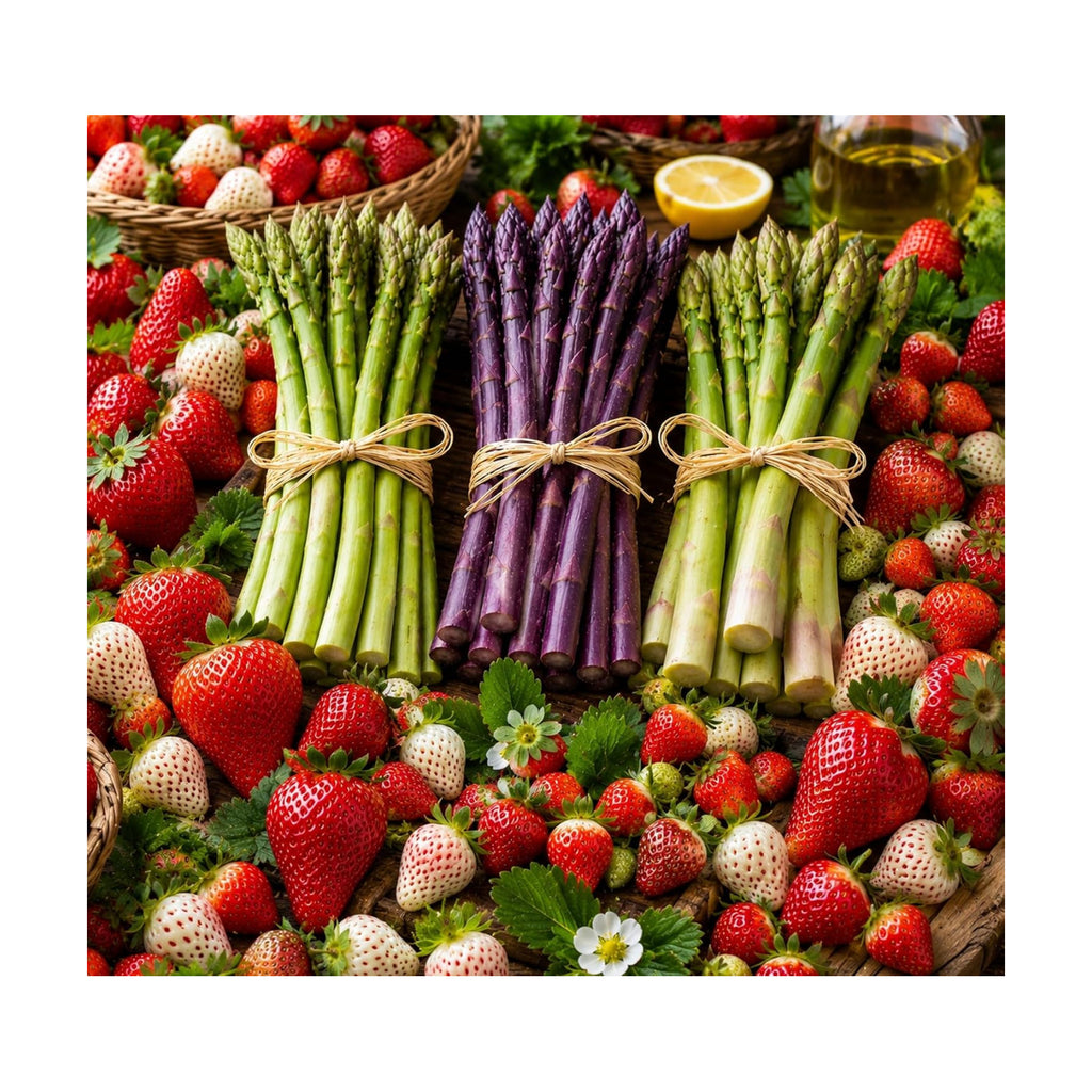 Asparagus & Strawberry Roots Variety Pack | 30 Live Bare Root Plants | 3 Asparagus Varieties + 3 Strawberry Varieties