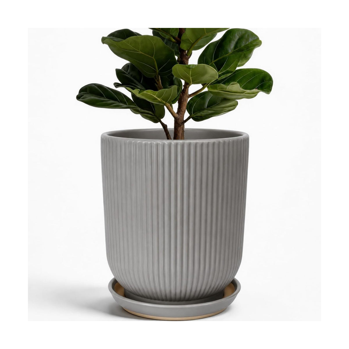 Deep Dream 10 Inch Ceramic Pots for Plants, Heavy Plant Pot for Indoor Outdoor Plants, Large Plant Pot with Drainage Hole and Saucer, Modern Tall Flower Pot, Gifts for Plant Lovers, Grey