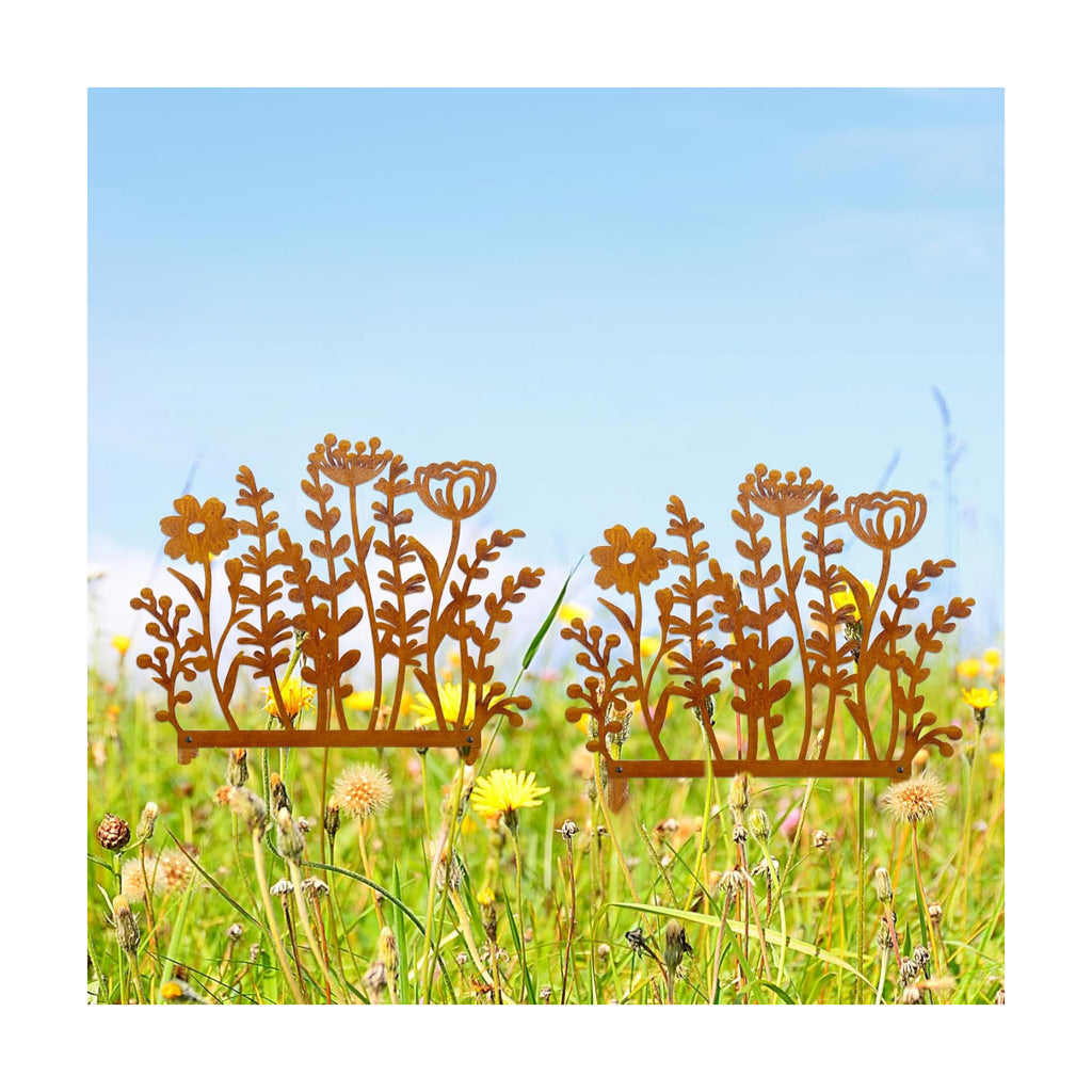 Decorative Wild Flowers Stakes Set of 2, Rusty Metal Flower for Outside | Metal Flowers Yard Art 29 x 14.0 inches
