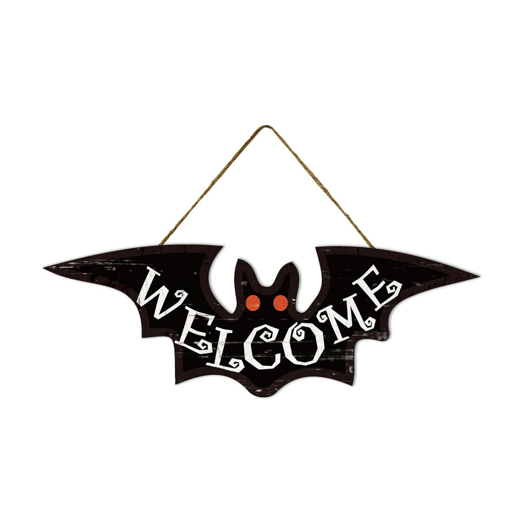 Smile Halloween Wooden Door Hanger with Welcome Bat Design