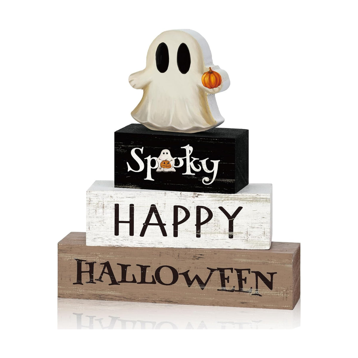 Smile Halloween Wooden Block Decor Set Ghost Pumpkin Spooky Tabletop Signs