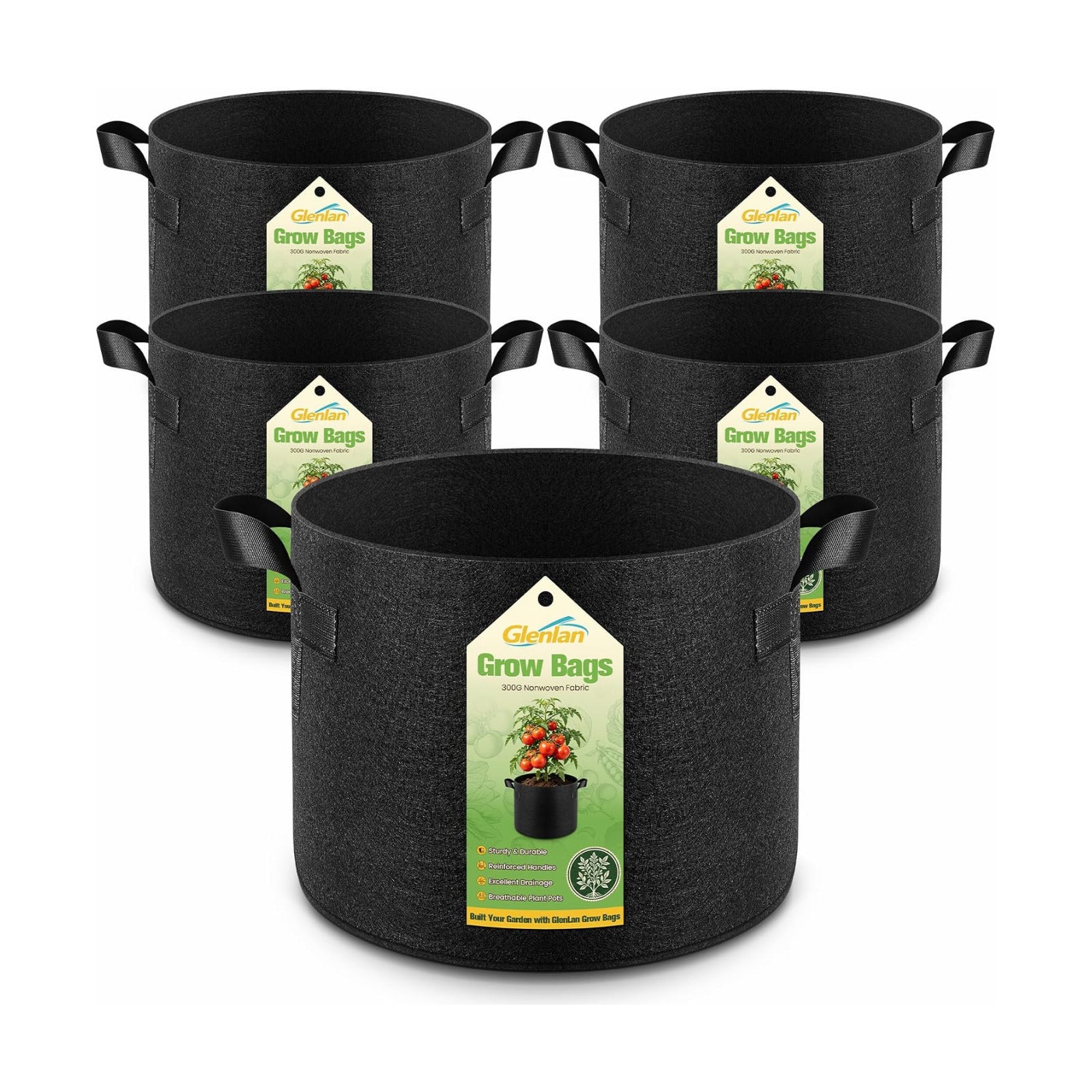 5-Pack 9.9 Gallon Grow Bags, Thickened Nonwoven Fabric Plant Pots with Handles, Heavy Duty 298G Garden Pots for