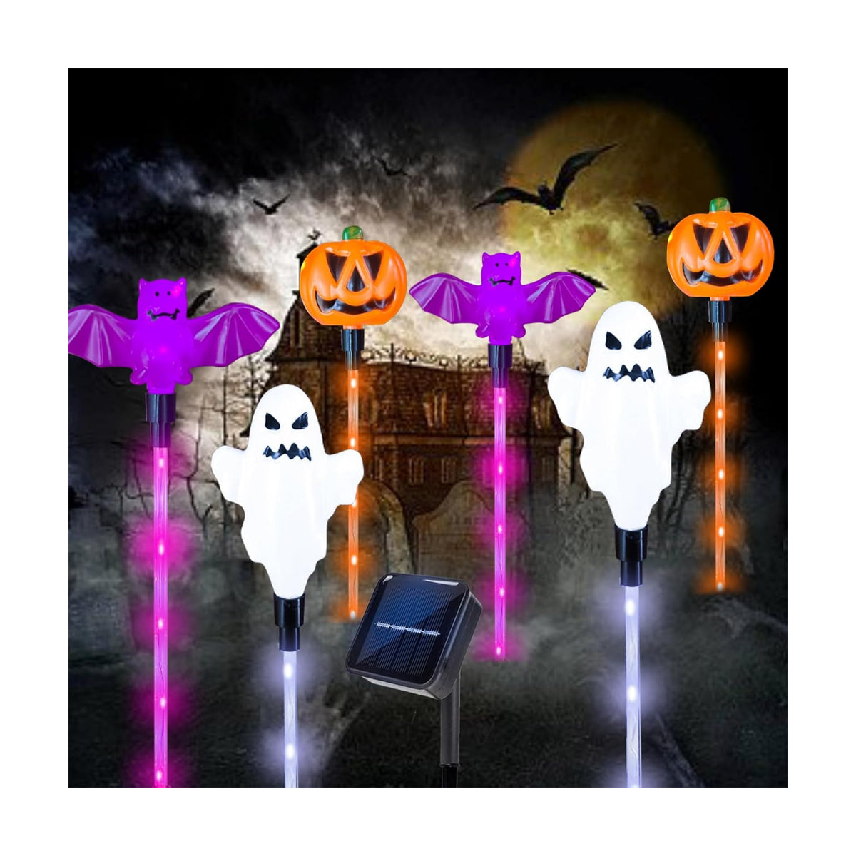 6 Pack Halloween Solar Yard Lights, Pumpkin Ghost Bat Outdoor Stakes