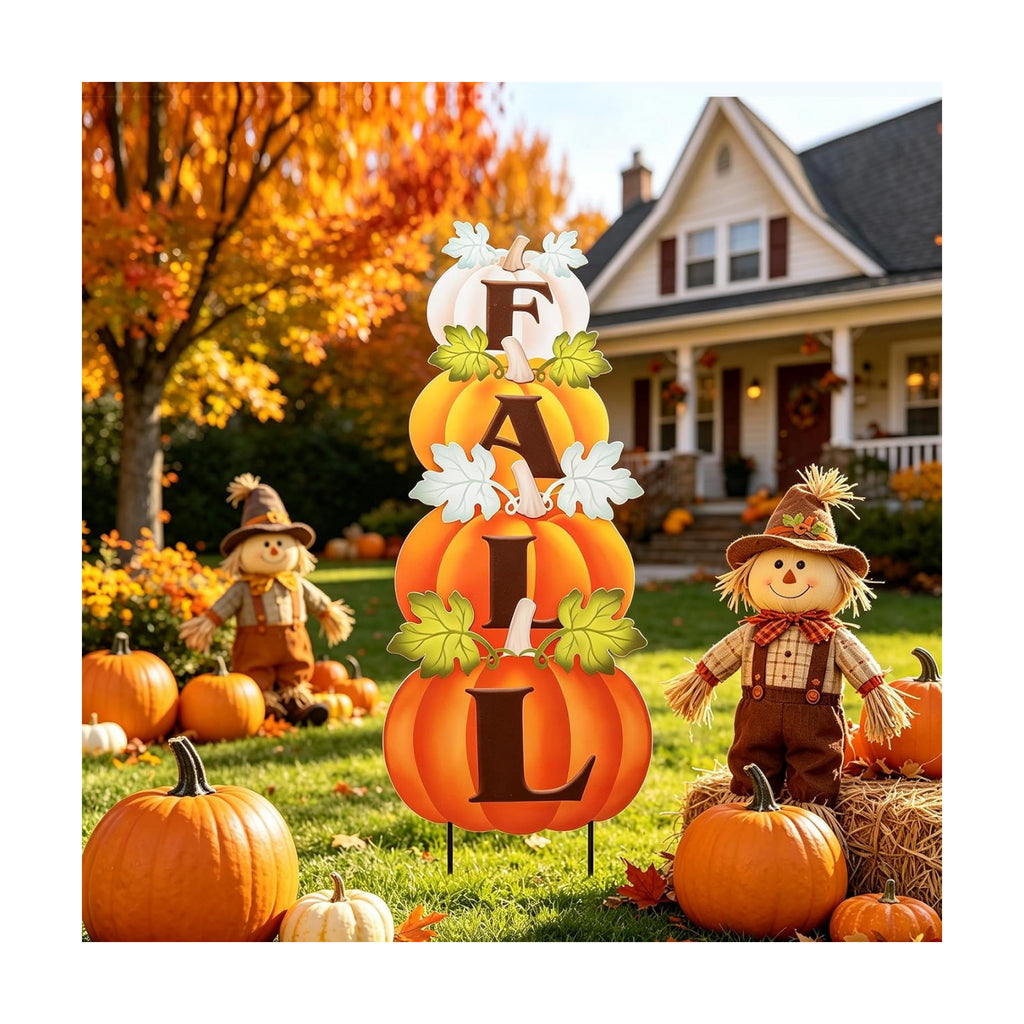 Fall Outdoor Pumpkin Stake Set of 4, Thanksgiving Garden Decor | 35.6'' Metal Garden Stakes, Autumn Harvest Pumpkin