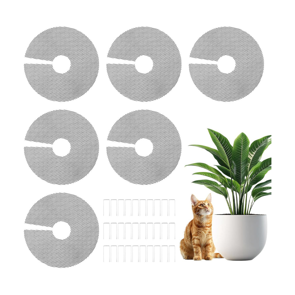 6Pcs Plant Pot Grids, 11.8 Inch Plant Pot Cover Protector from Cats and Animals with 30 U-Shaped Nails, Indoor Round Planter Pots Soil Guard for Outdoor Garden Plants Protection