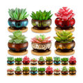 48 Pcs Ceramic Succulent Pots 2.5 Inch Small Plant Pots Indoor with Drainage and Bamboo Saucers Colorful Succulent