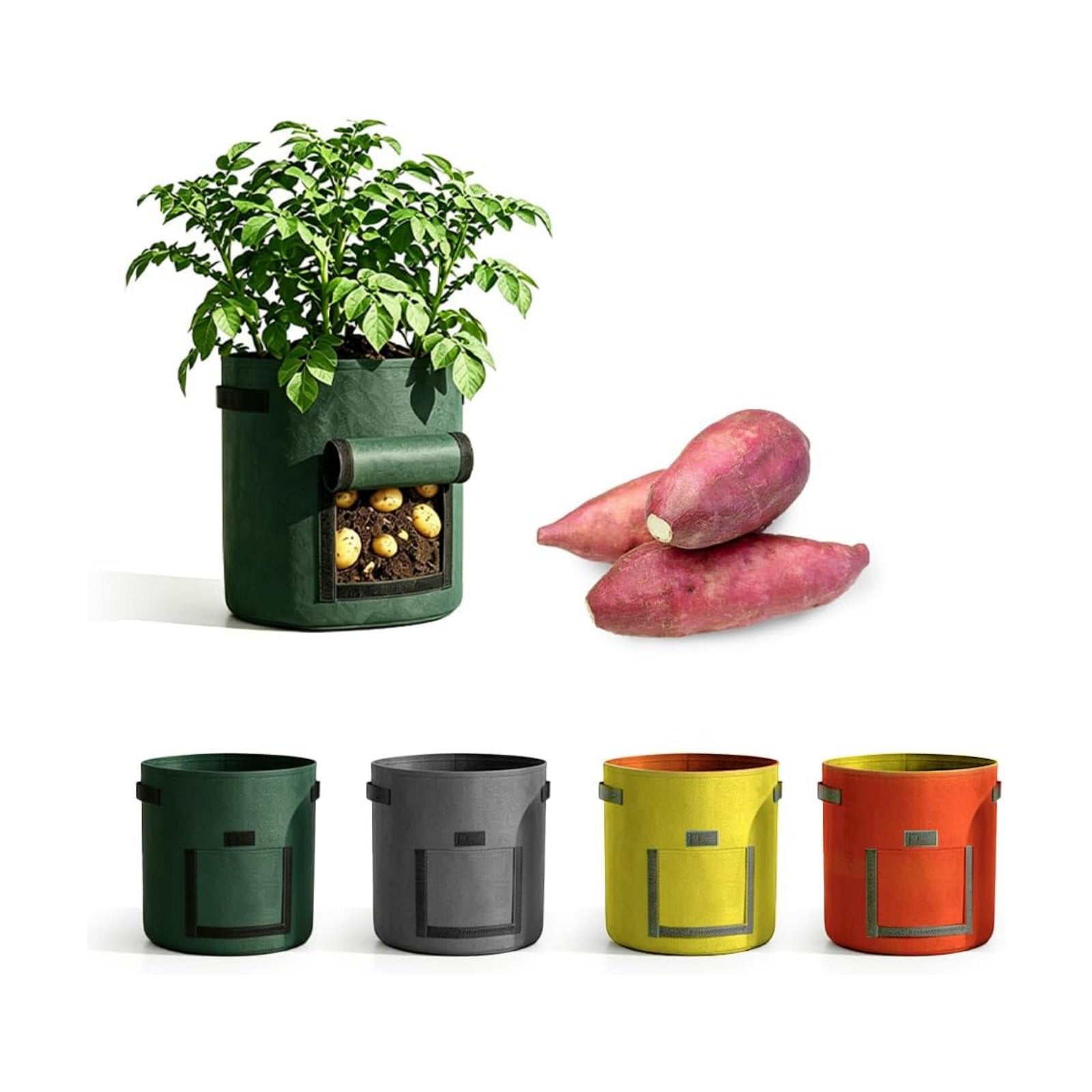 Potato Grow Bag Heavy Duty Thickened Non-Woven Fabric Grow Bags with Harvest Flap – Green Plant Pots for Vegetables