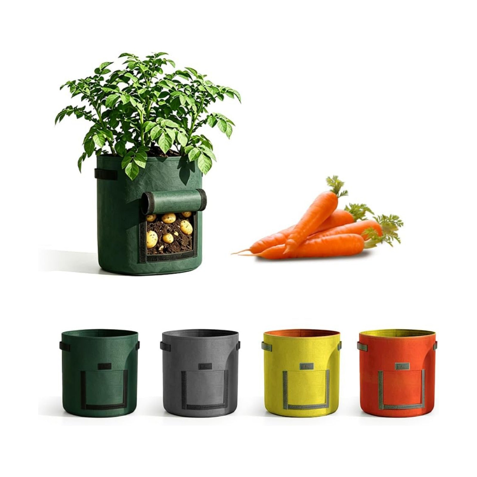 Potato Grow Bag Heavy Duty Thickened Non-Woven Fabric Grow Bags with Harvest Flap – Green Plant Pots for Vegetables