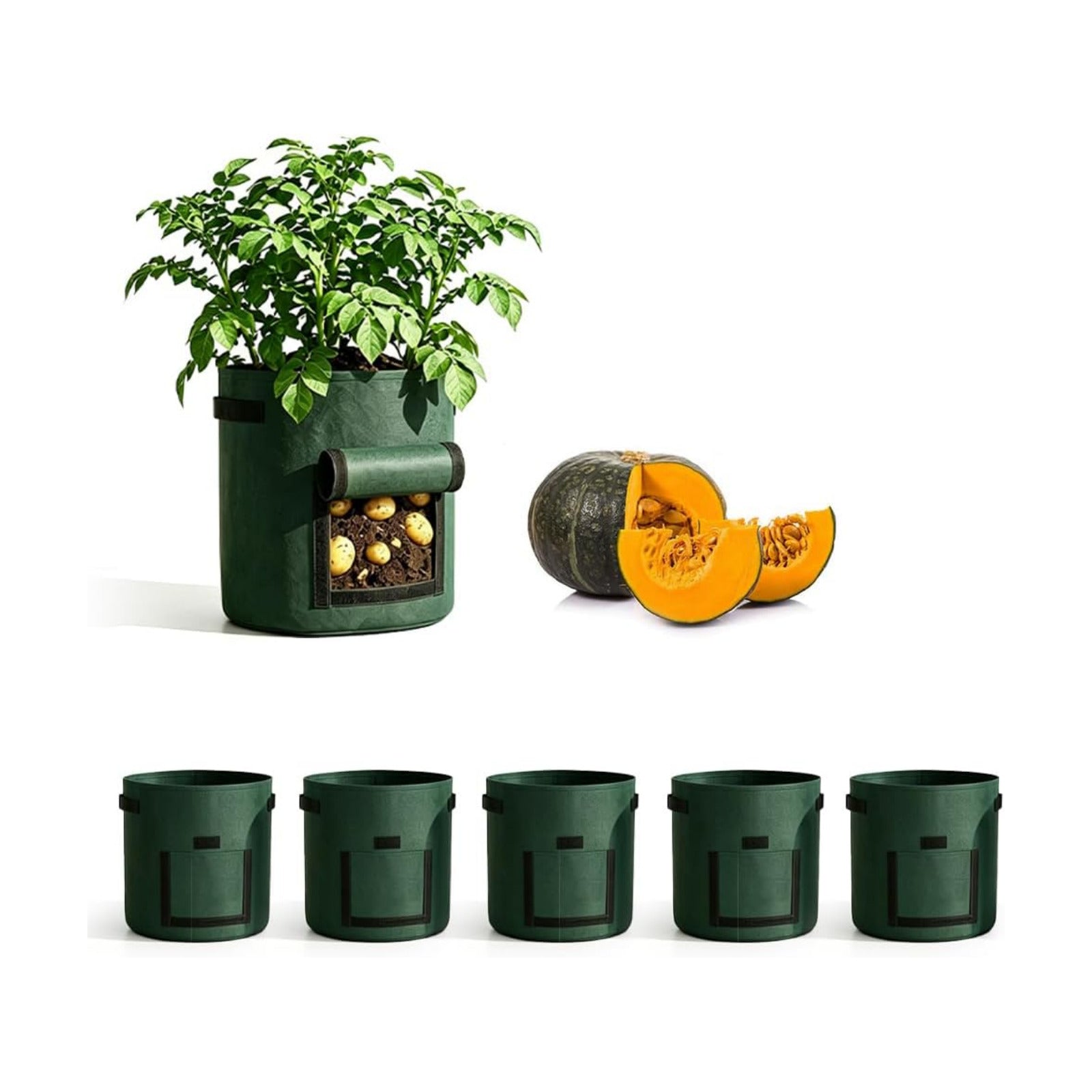 Potato Grow Bag Heavy Duty Thickened Non-Woven Fabric Grow Bags with Harvest Flap – Green Plant Pots for Vegetables