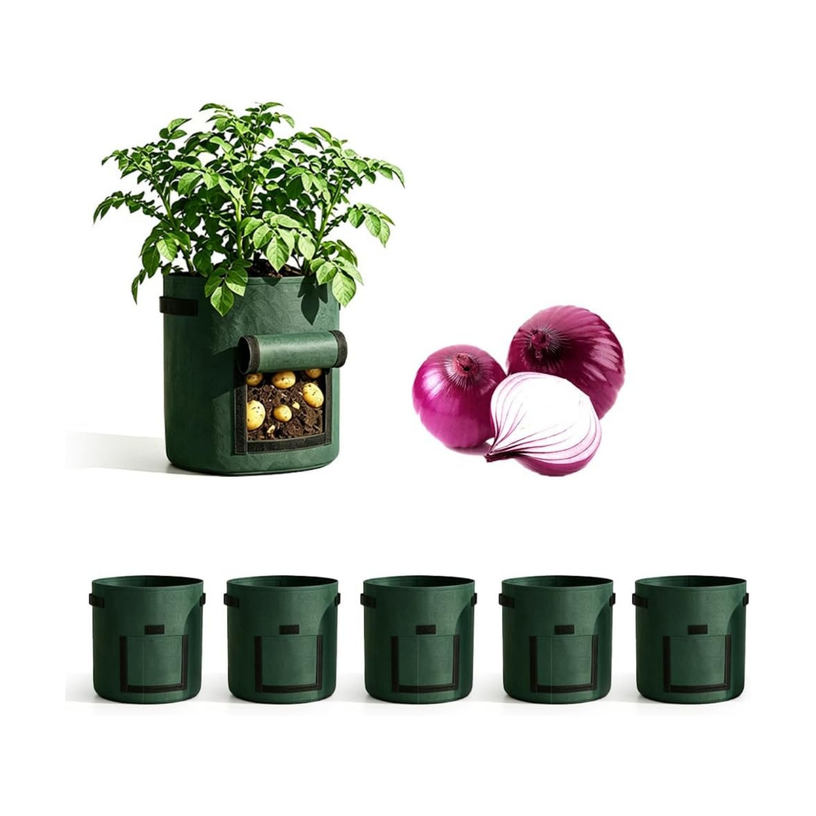 Potato Grow Bag Heavy Duty Thickened Non-Woven Fabric Grow Bags with Harvest Flap – Green Plant Pots for Vegetables