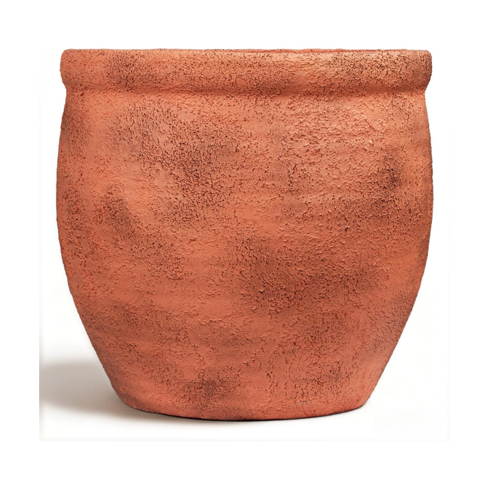 12" Dia Fiberstone Planter – Distressed Terracotta Flower Pot with Textured Matte Finish & Drainage Hole, Rustic Indoor