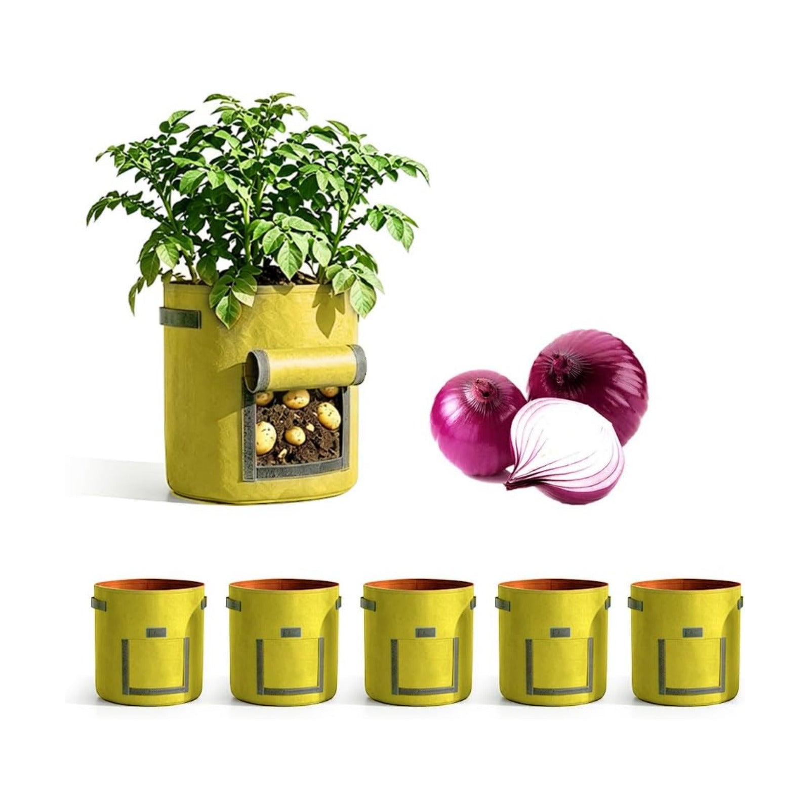 Potato Grow Bag Heavy Duty Thickened Non-Woven Fabric Grow Bags with Harvest Flap – Green Plant Pots for Vegetables