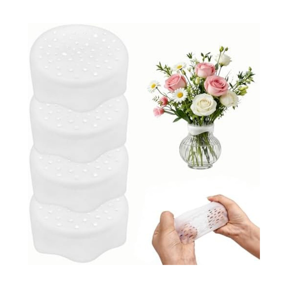 Clear Silicone Flower Stem Holder for Vases, Spiral Floral Arranger Grid, Flexible & Reusable Ikebana Tool, Waterproof DIY Flower Organizer for Home Decor, Easy to Use (White-4pcs)