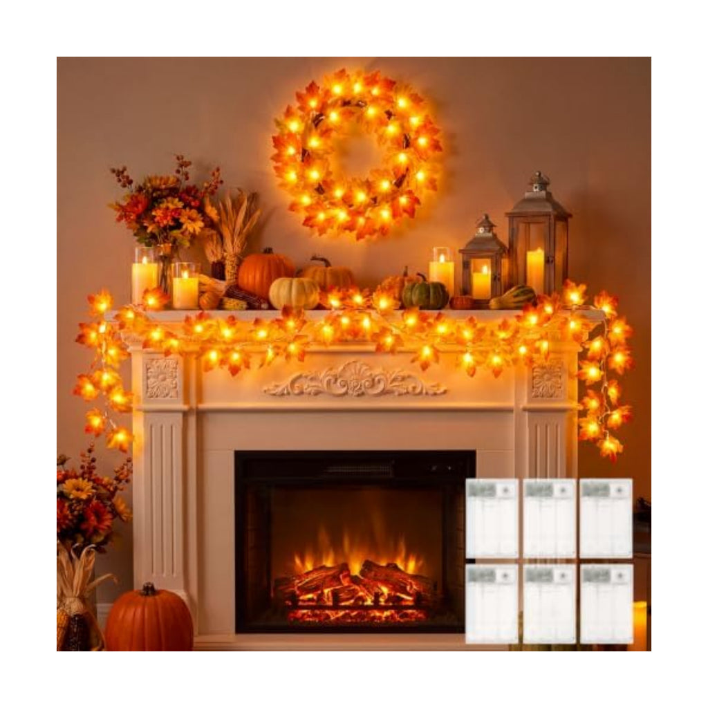 Brightown 6 Pack Fall Decorations for Home Maple Leaf Garland with Lights