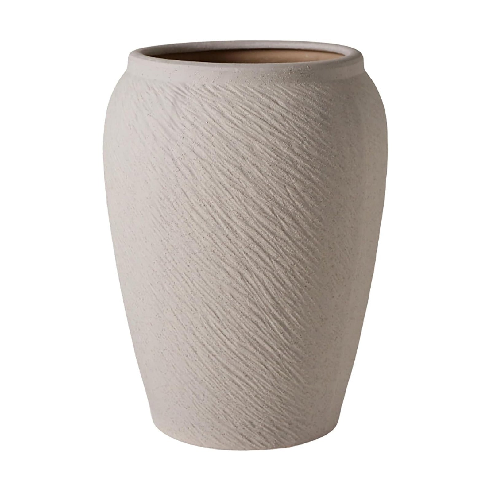 VISIBLE Large Round Ceramic Planter Pot, Beige, Radish Stripes Shape, 10.6 Inch Opening, 20.5 Inch Tall, Indoor Outdoor