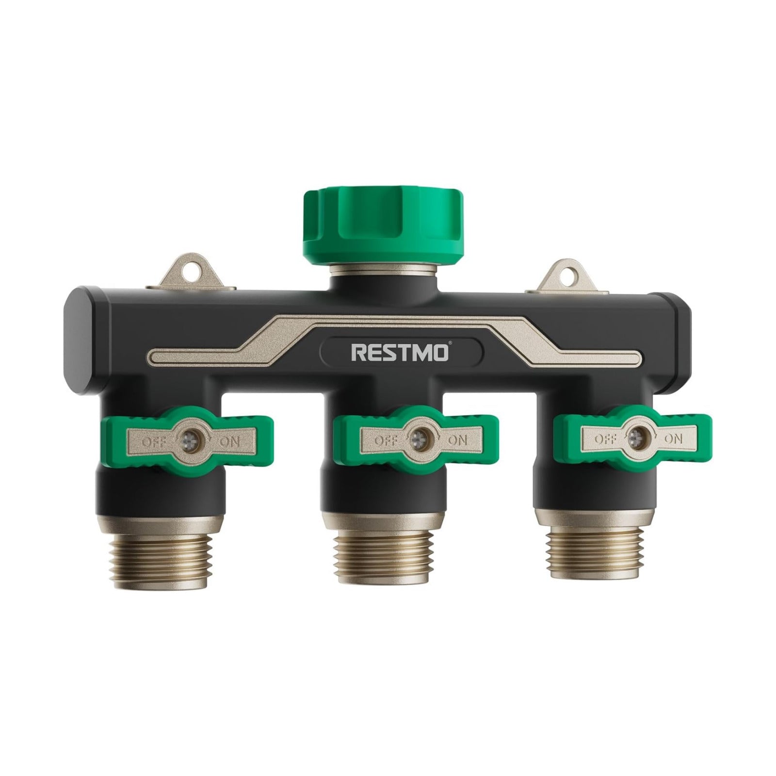 RESTMO Heavy Duty 3 Way Y Garden Hose Splitter Full Metal Body, Green | Full Flow Hose Splitter with Oversized Ball