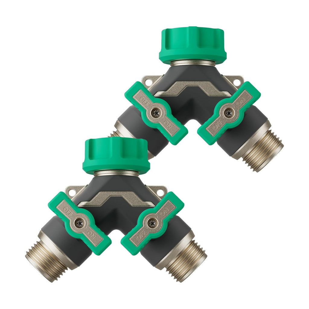 RESTMO Heavy Duty 2 Way Y Garden Hose Splitter Full Metal Body, 2Pack | Full Flow Hose Splitter with Oversized Ball