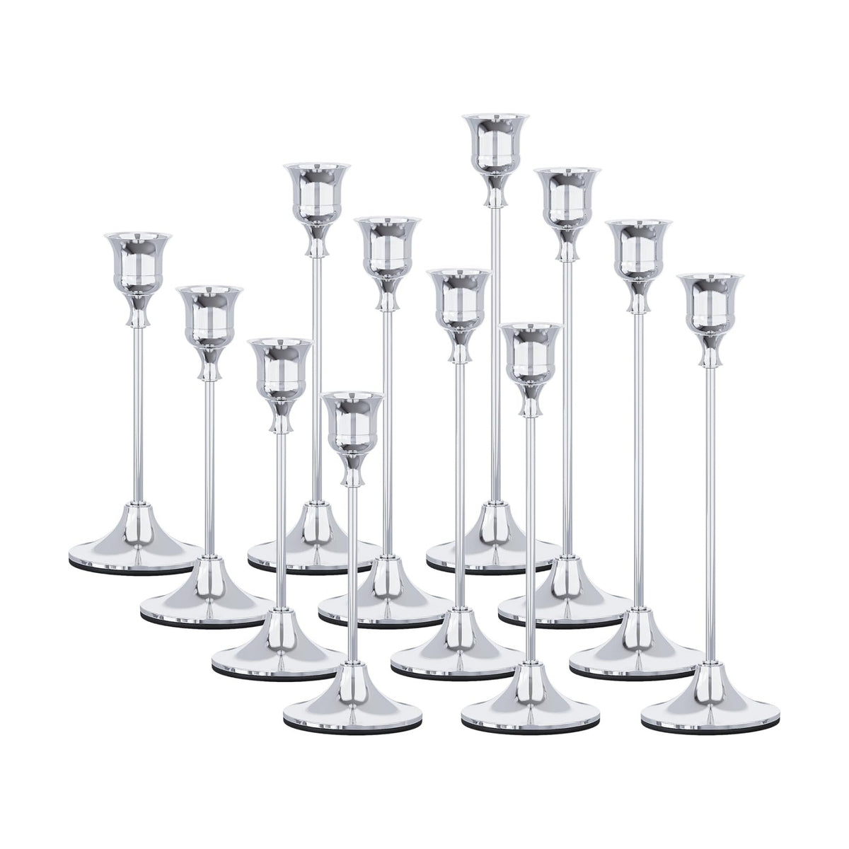 NLBTW 12 Pcs Silver Taper Candle Holder Bulks for Wedding Party Table Decor