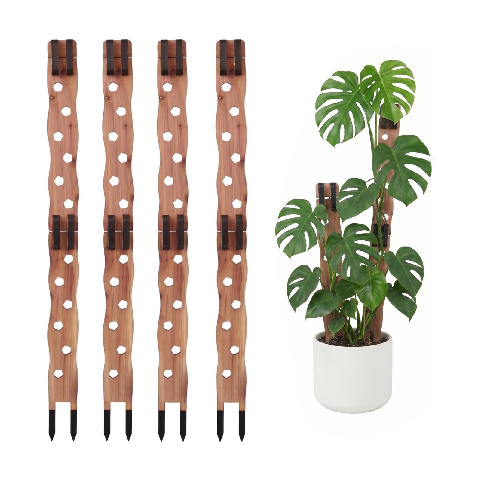 Wooden Extendable Plant Trellis for Potted Plants Indoor, 4 Sets | Expandable Plant Support for Monstera, Pothos &
