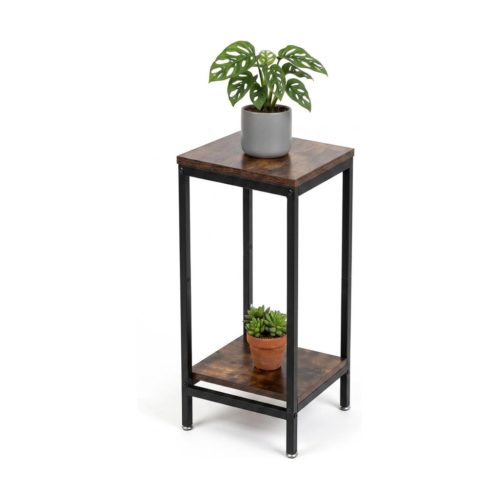 30 Inch Tall Plant Stand Indoor, 2 Tier Modern Square Plant Stand for Indoor Plants, Wood & Metal Flower Shelf Corner