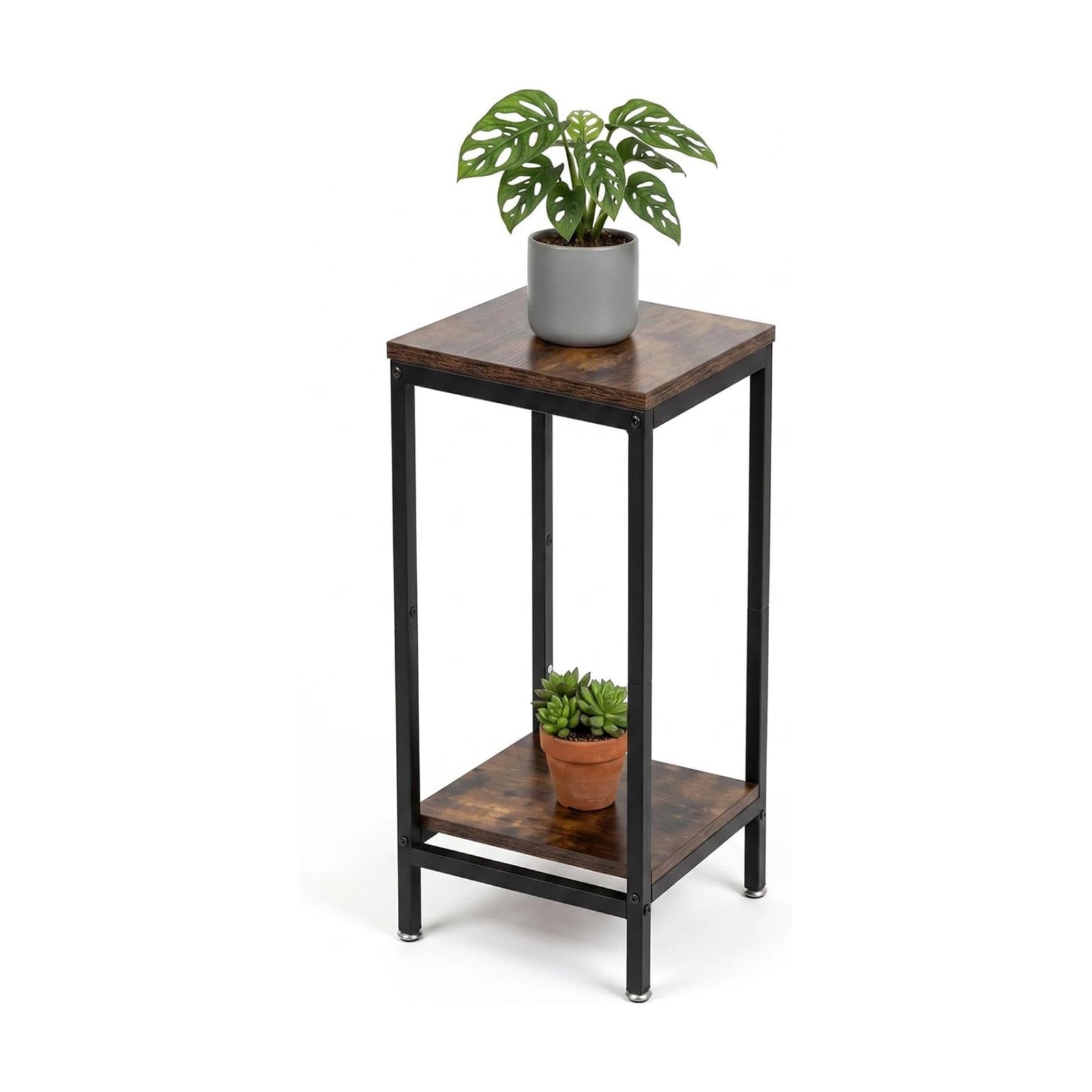 30 Inch Tall Plant Stand Indoor, 2 Tier Modern Square Plant Stand for Indoor Plants, Wood & Metal Flower Shelf Corner