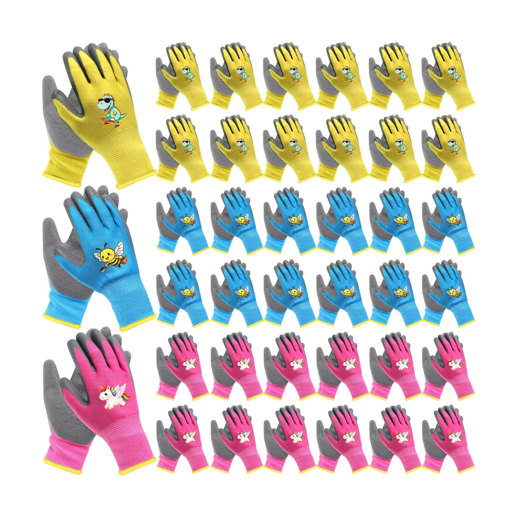 36 Pairs Kids Gardening Gloves Bulk Class Supplies (Medium (Age 6-9)) | for School Groups Children Waterproof Work