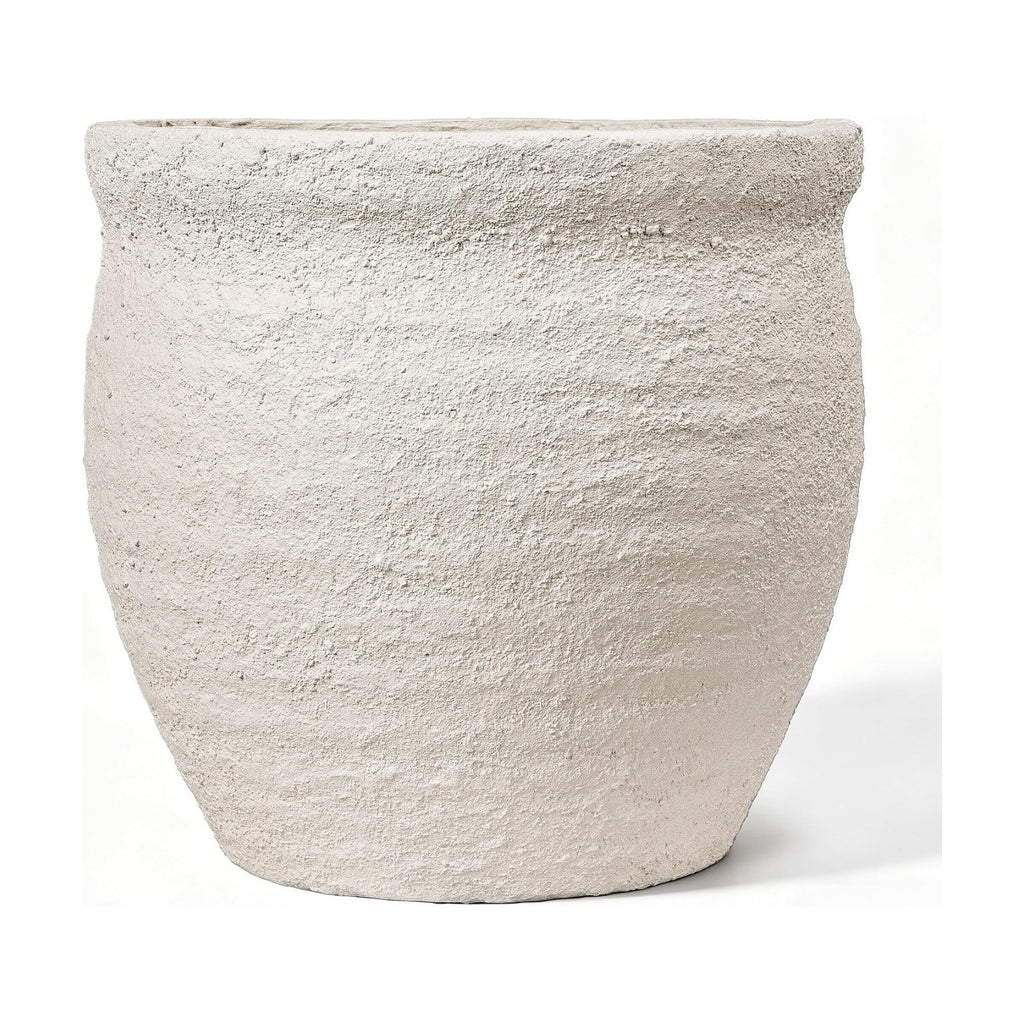9" Dia Fiberstone Planter – Modern Farmhouse Indoor/Outdoor Flower Pot, Beige Decorative Plant Pot with Grainy Matte