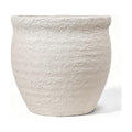 9" Dia Fiberstone Planter – Modern Farmhouse Indoor/Outdoor Flower Pot, Beige Decorative Plant Pot with Grainy Matte