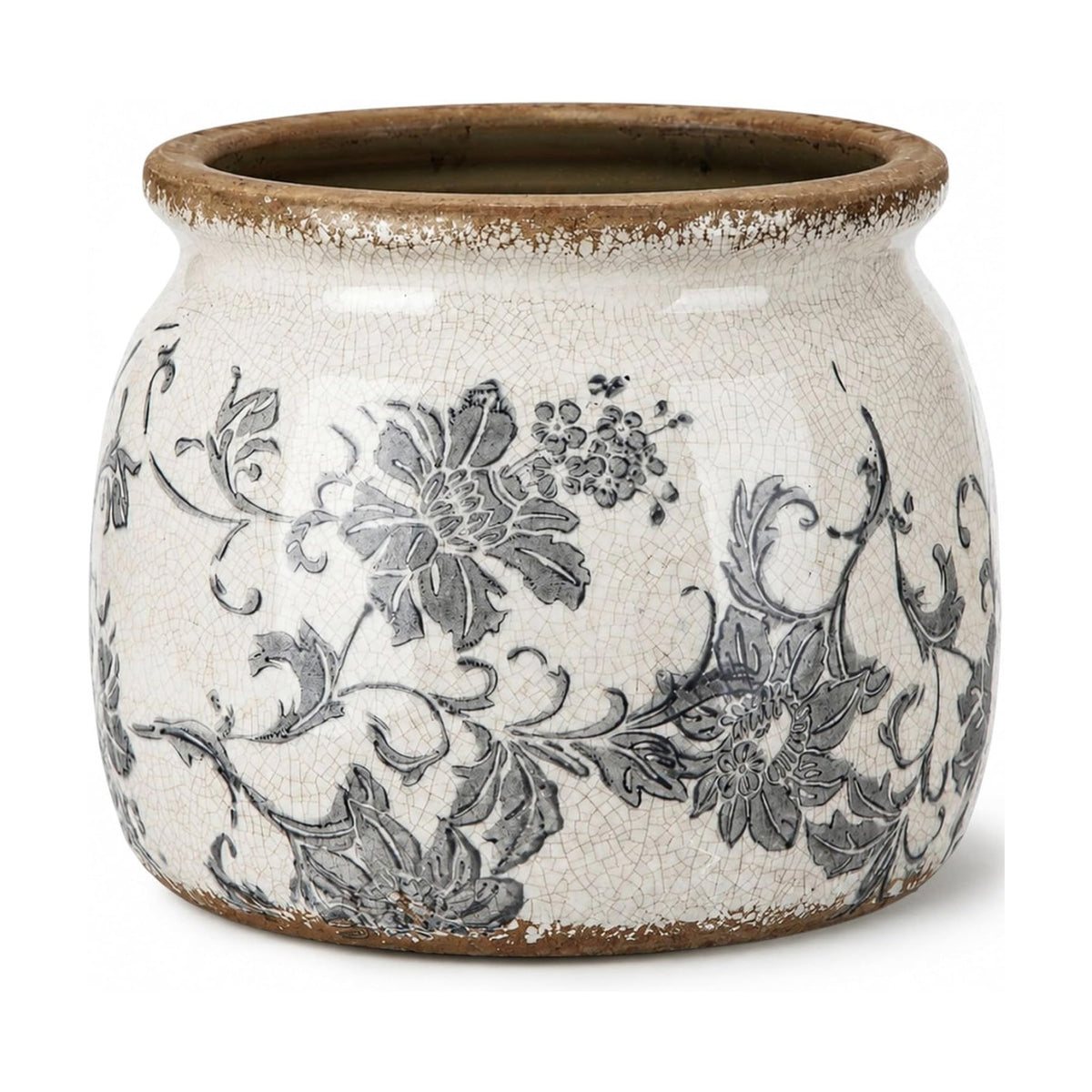 Vintage Planter, Ceramic Pot for Indoor Plant with Drainage Hole