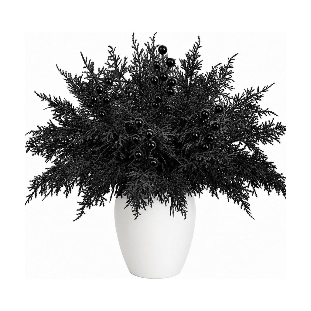 45 Pcs Halloween Black Cypress Leaf Branches, Faux Black Stems Centerpieces