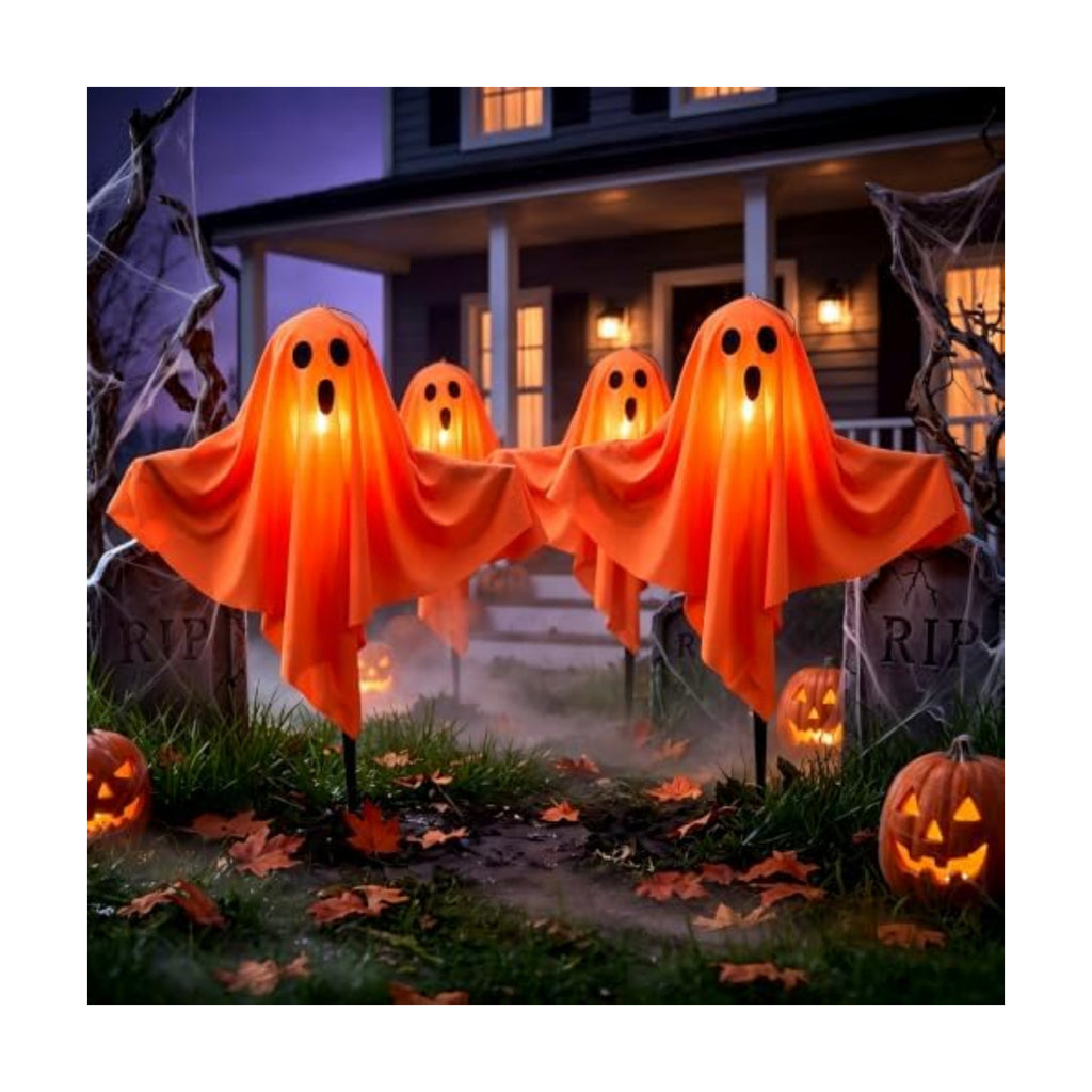 11.5FT Halloween Ghost Pathway Lights Outdoor, 4 Pack Orange Walkway lights