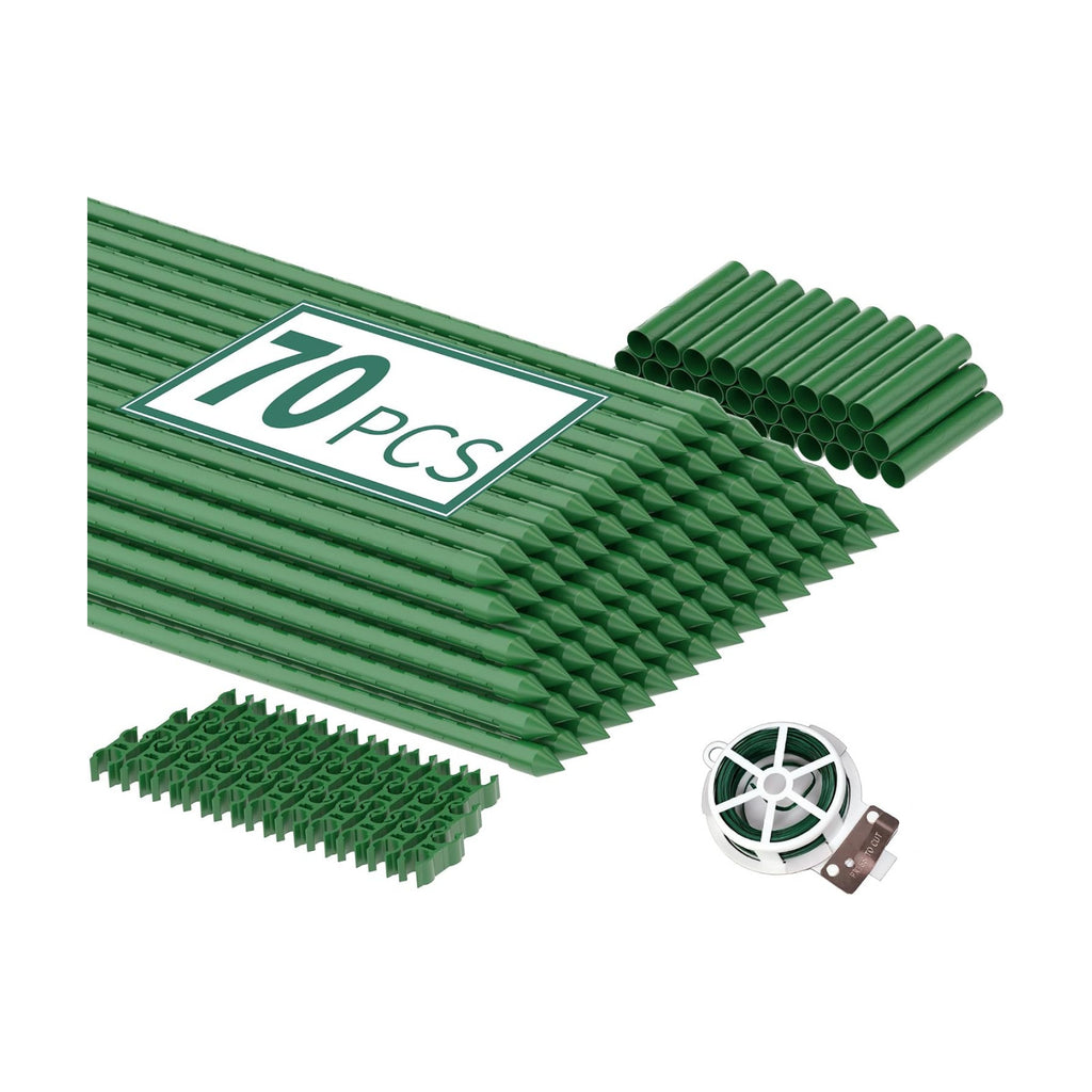 PROWORX Garden Plant Stakes, 16 Inch 70 Pack DIY 4ft 5ft 6ft Tomato Stakes | Plastic Coated Metal Plant Support Stakes