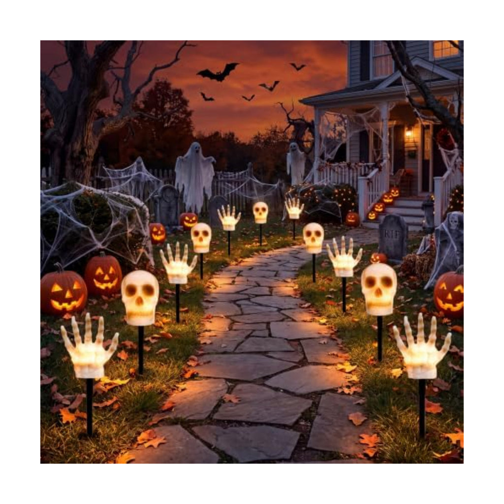 13FT Halloween Pathway Lights Outdoor, 6PK LED Skull Walkway Lights