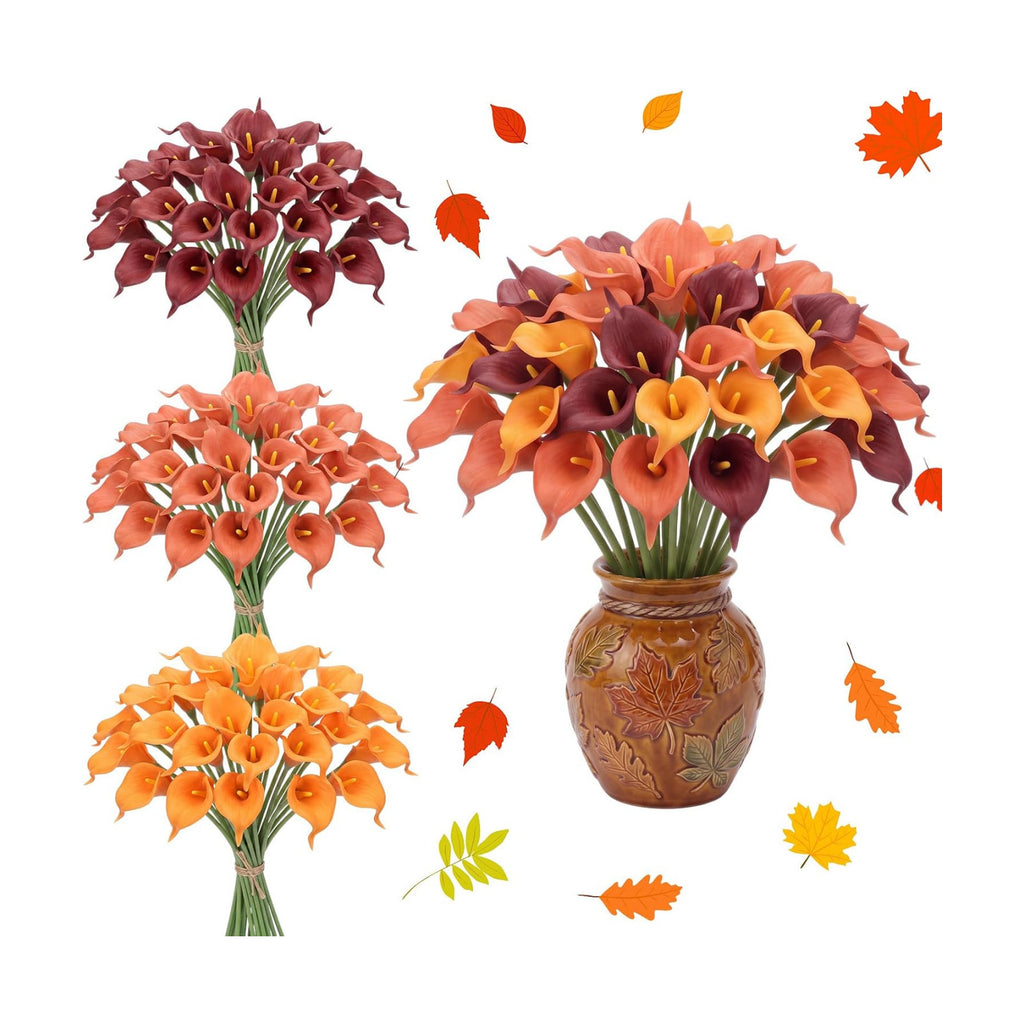 24 Pcs Halloween&Fall Flower Picks 14", Orange, Burgundy, Light Orange