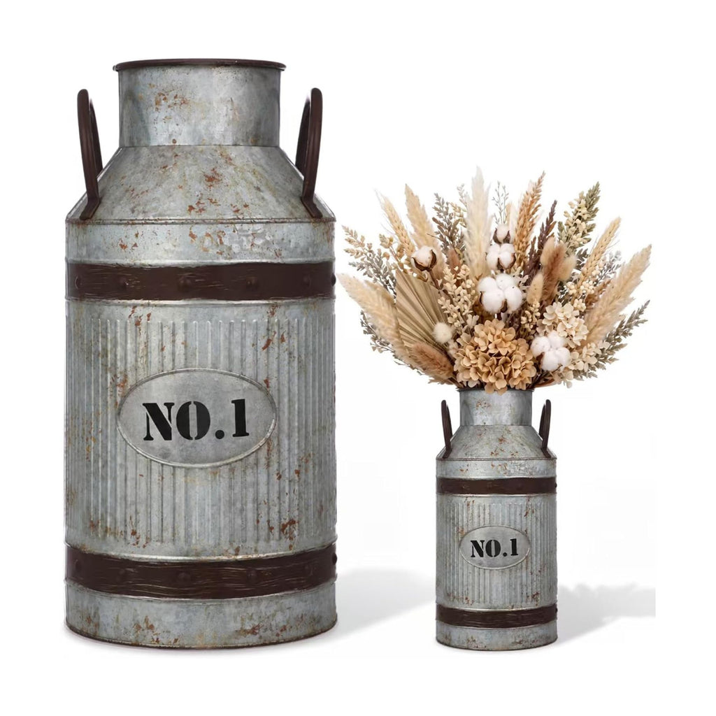1 Pcs 15.2'' Large Rustic Galvanized Metal Milk Can Vase with Handle