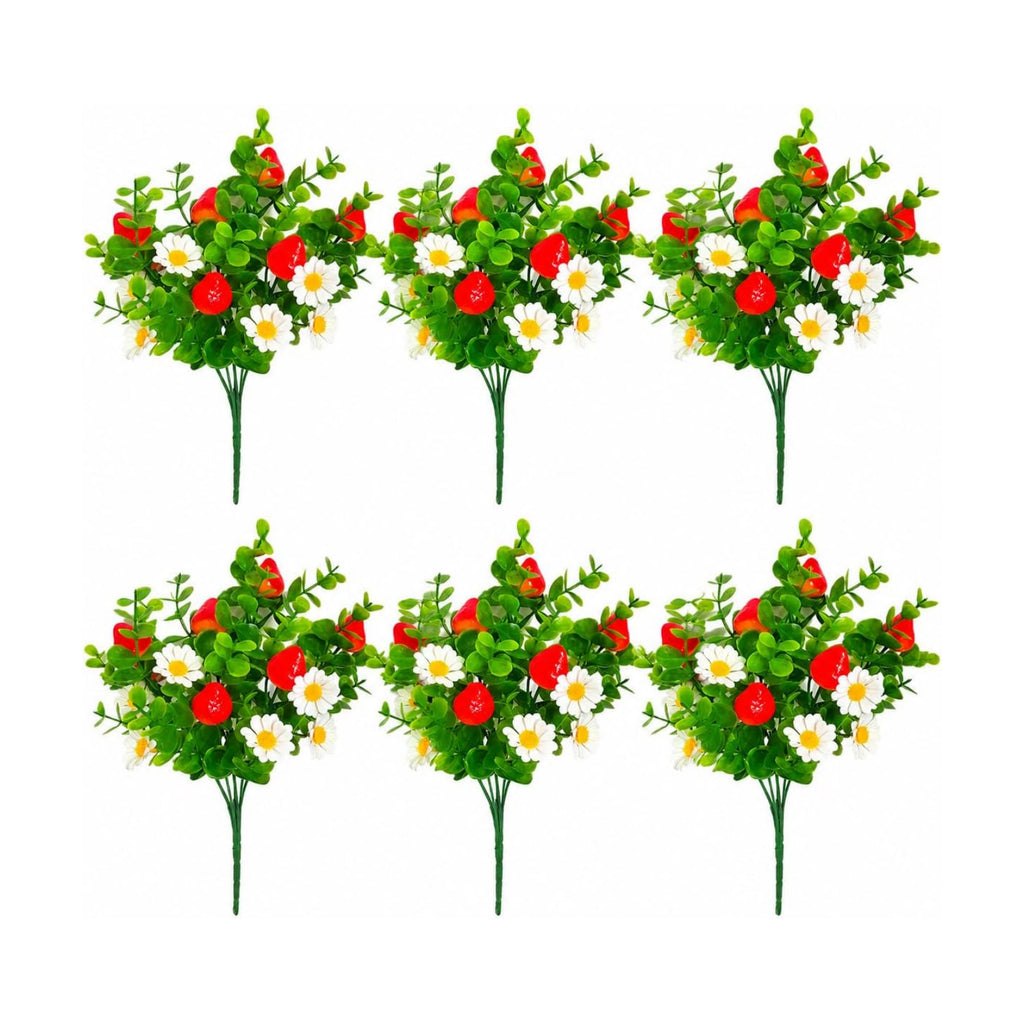 6 Pcs Artificial Strawberry Branches, Artificial Eucalyptus Flower Stems with Berries, Faux Greenery Daisy Picks for Vase Wreath Wedding Home Decor