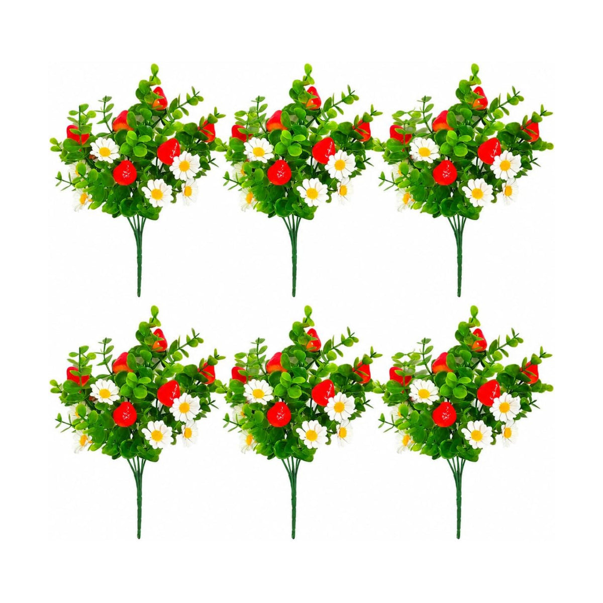 6 Pcs Artificial Strawberry Branches, Artificial Eucalyptus Flower Stems with Berries, Faux Greenery Daisy Picks for Vase Wreath Wedding Home Decor