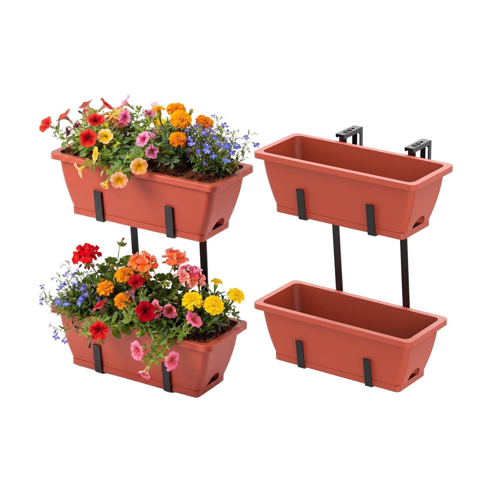 CADUKE Railing Planters Outdoor Balcony, 16.9" Hanging Flower Pots, Fence Planters for Deck Patio Garden with Drain