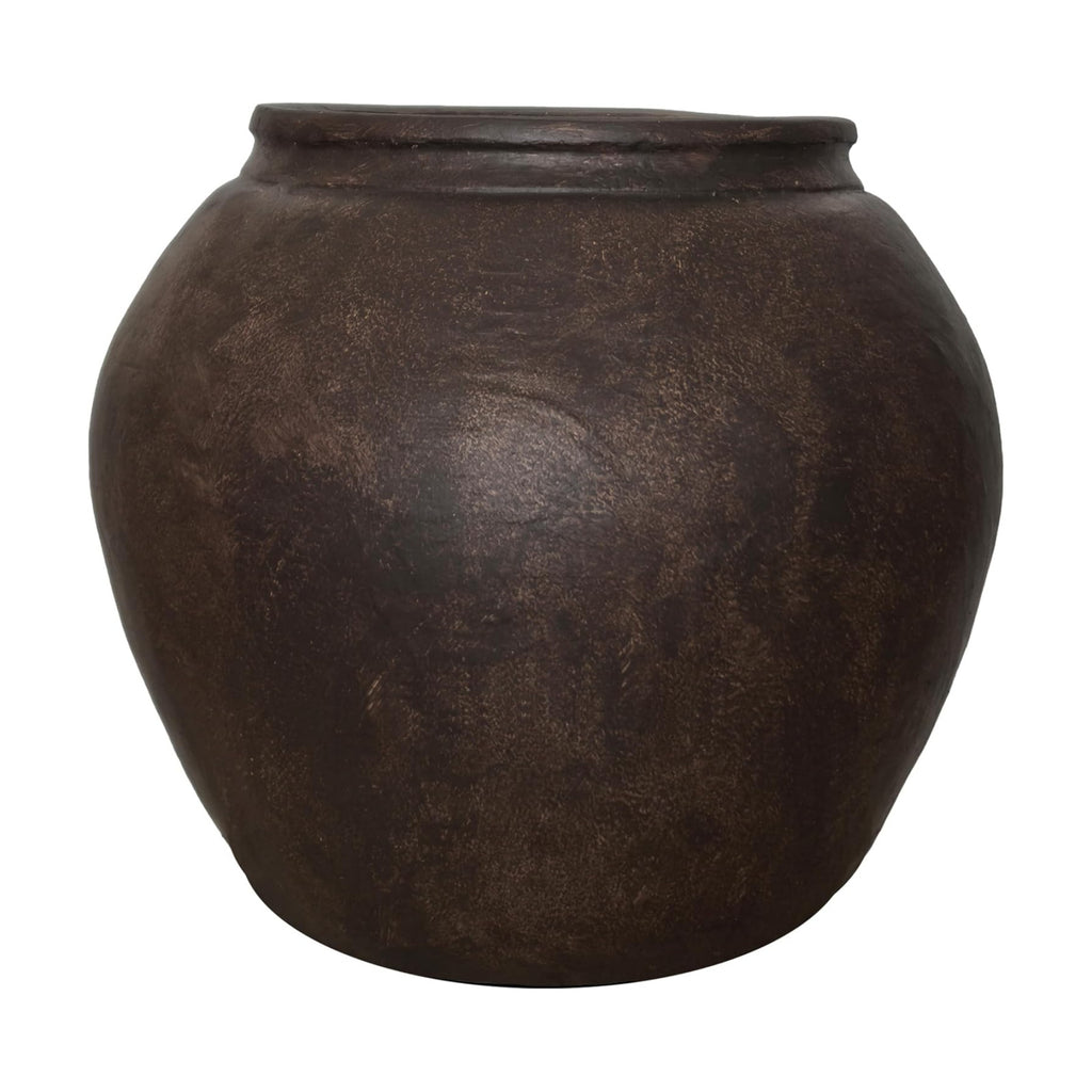 14" H x 17" Dia Fiberstone Planter Pot with Drainage Hole, Large Vintage Style Indoor Outdoor Flower Pot, Lightweight