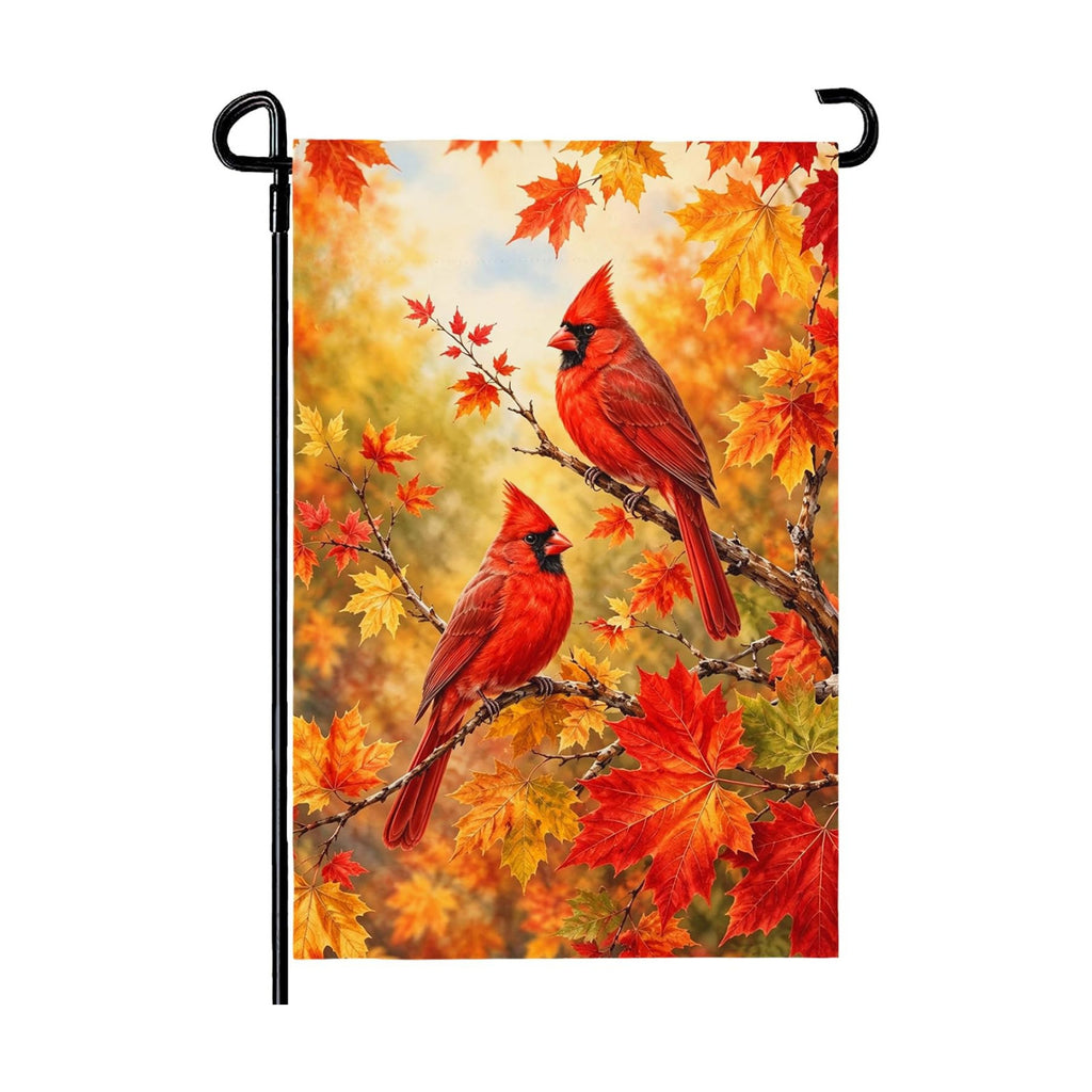 Fall Garden Flags 12x18 Inch Double Sided Cardinal Autumn Yard Flag Maple Leaf Thanksgiving Small Flags for Outside Lawn Outdoor Decor
