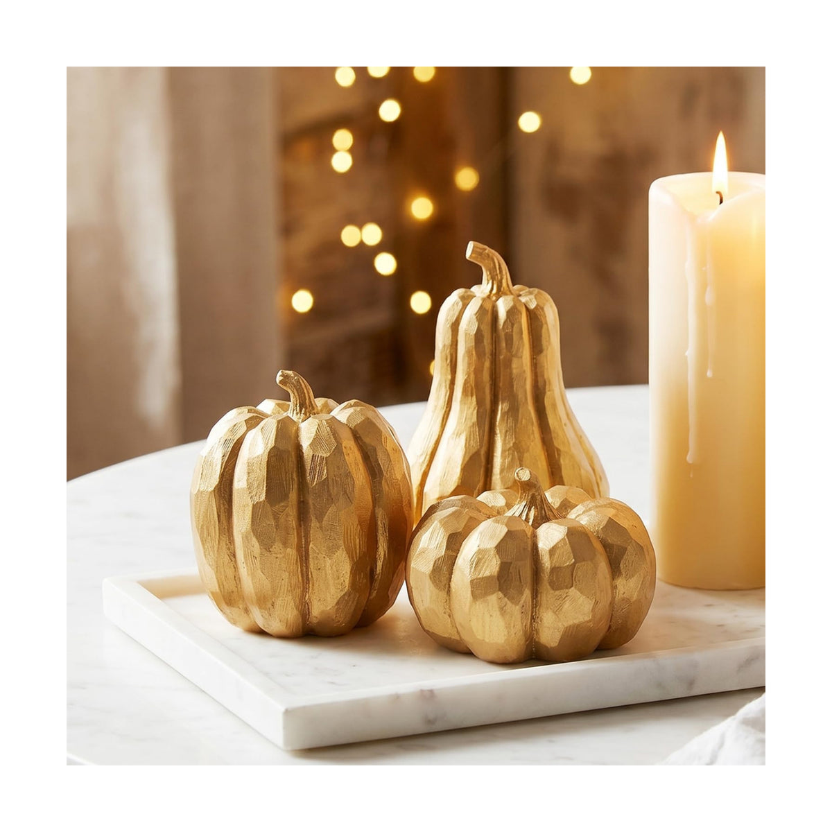 Gold Pumpkin Decor, 3Pcs Resin Pumpkin Figurines Fall Decoration for Home